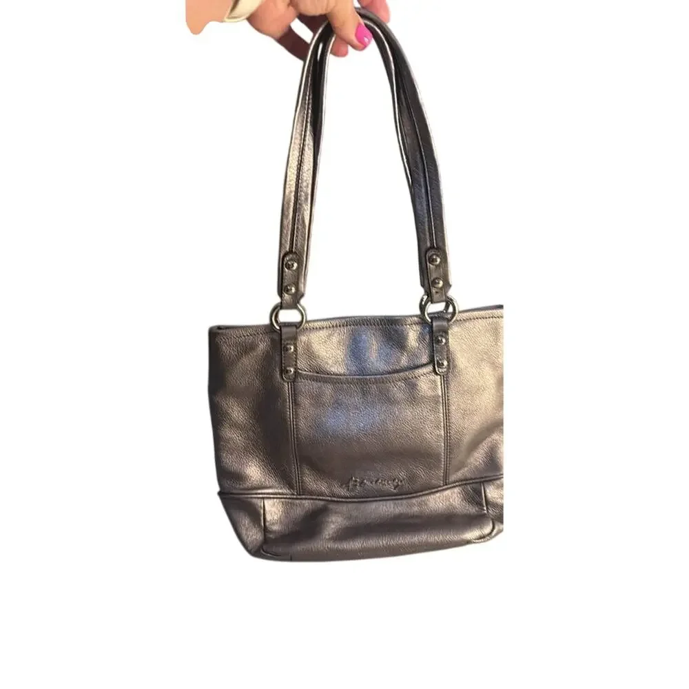 Women’s B. Makowsky Metallic Silver Leather Tote